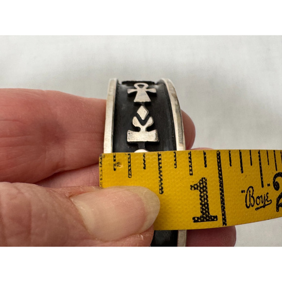 Vintage Egyptian Hieroglyphs Sterling Silver Bracelet Cuff 50 grams Storyteller - Picture 8 of 10